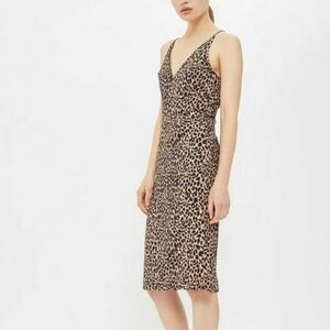 Topshop Leopard V Neck Plunge Cross Back  Slip Dress Sz 10